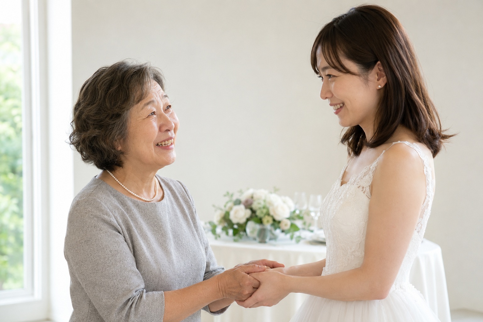 結婚式で嫁の手を包む房子