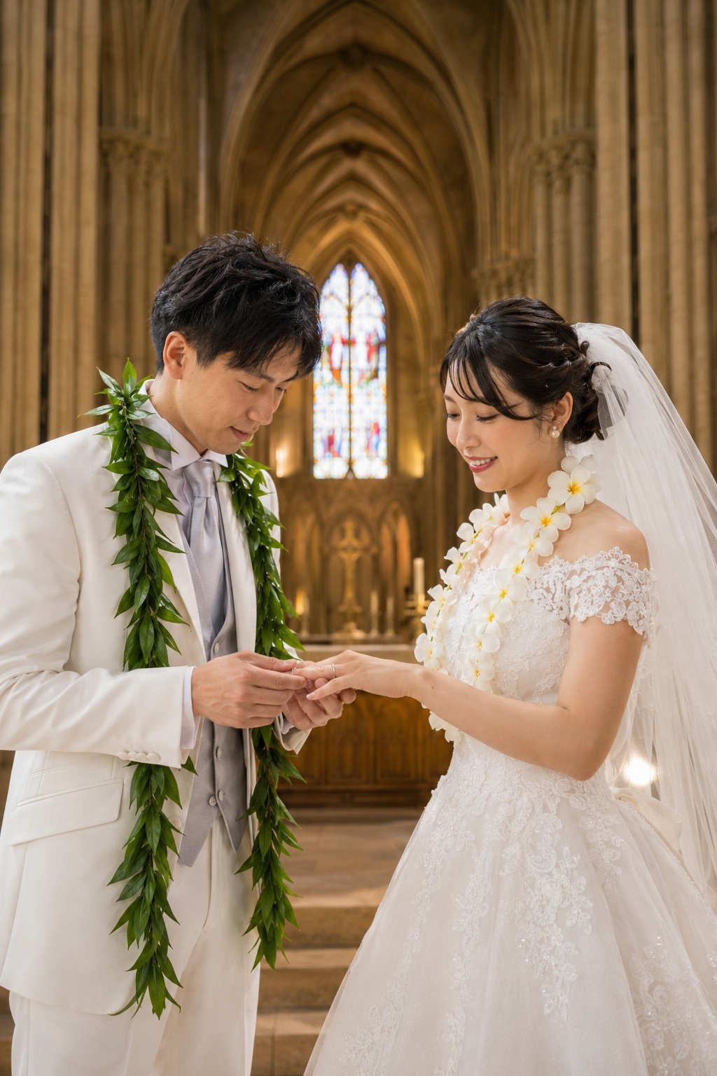 指輪を交換する新郎新婦