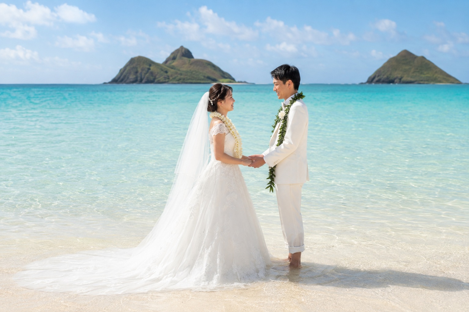 ラニカイビーチの新郎新婦