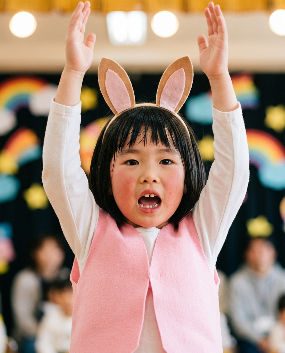 幼稚園のお遊戯会で踊る美咲
