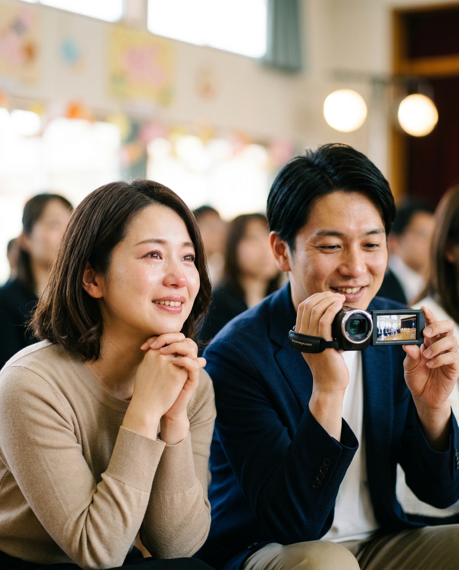 客席で美咲を見つめる父・雅也と母・法子