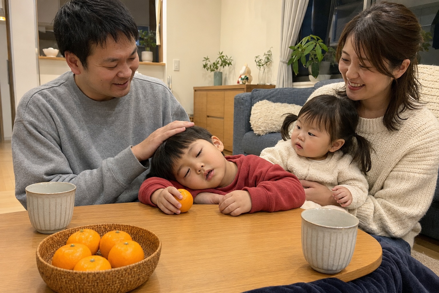 こたつでうとうとする颯太