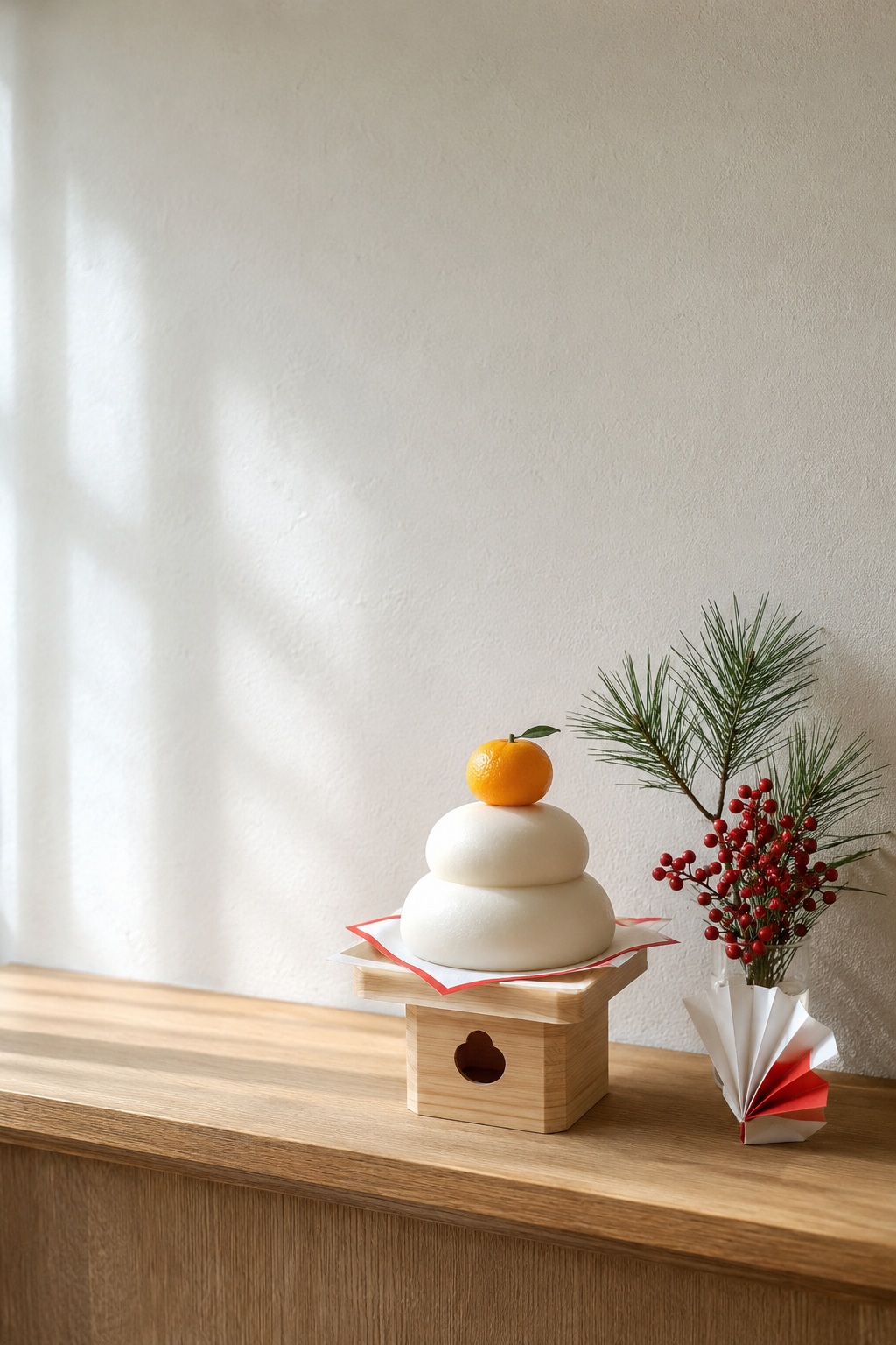 鏡餅と松の枝
