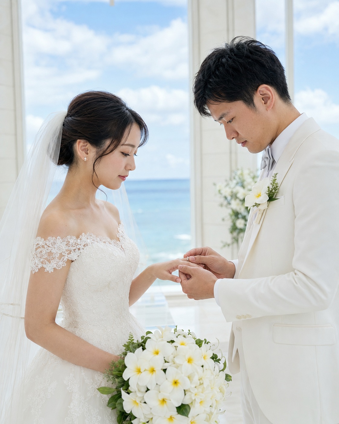 指輪を交換する新郎新婦