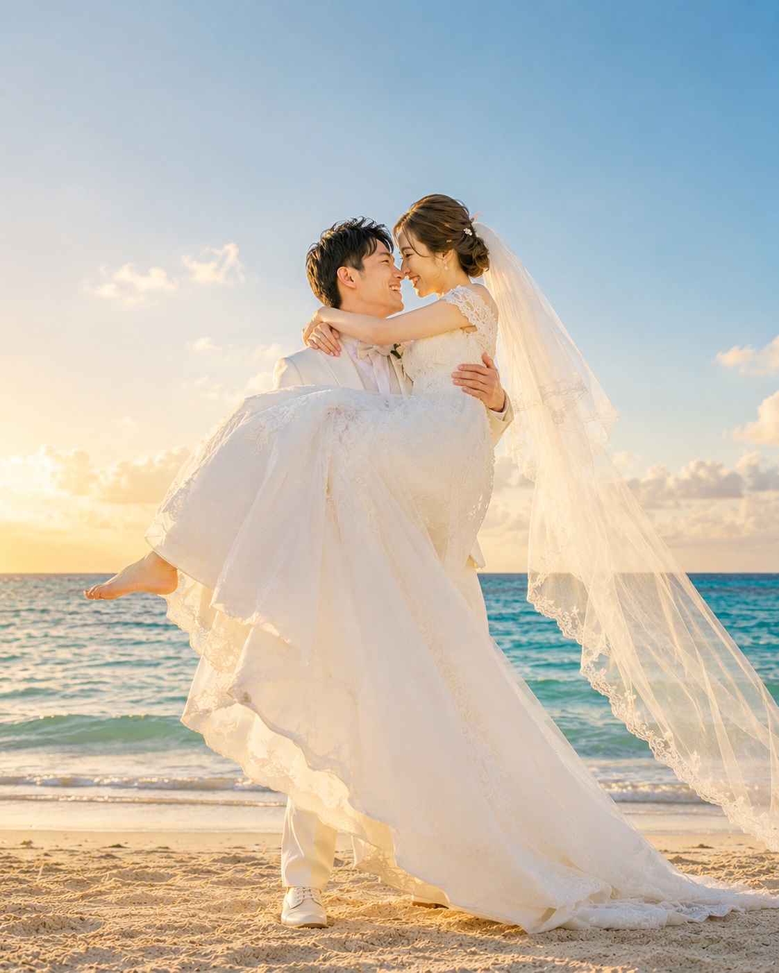 新婦を抱き上げる新郎
