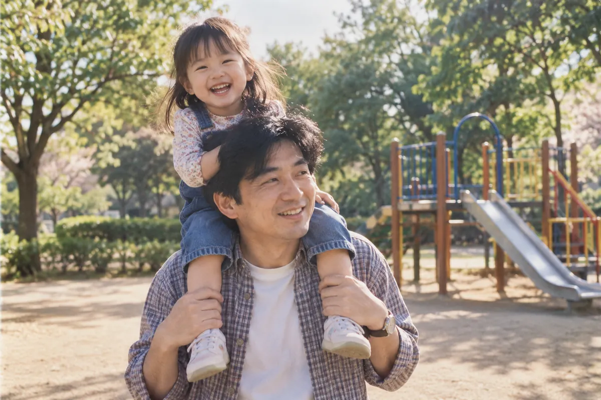 日曜日の公園で、お父さんに肩車してもらう私