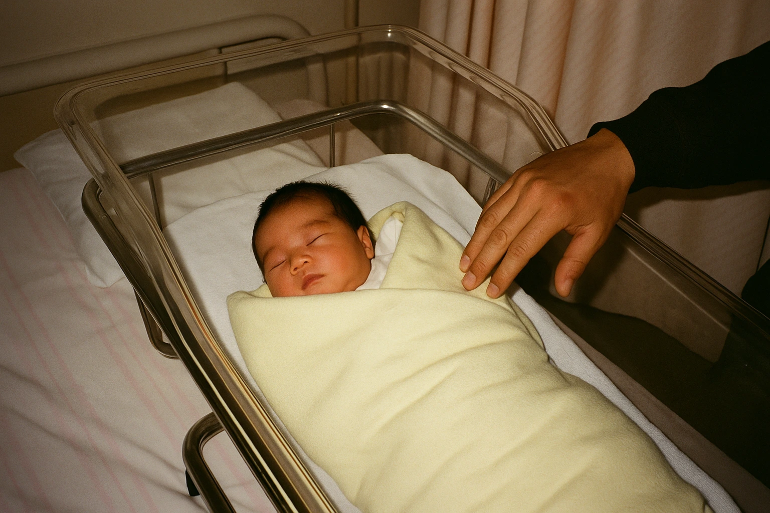 1994年、産院の新生児用ベッドで眠る生まれたばかりの娘