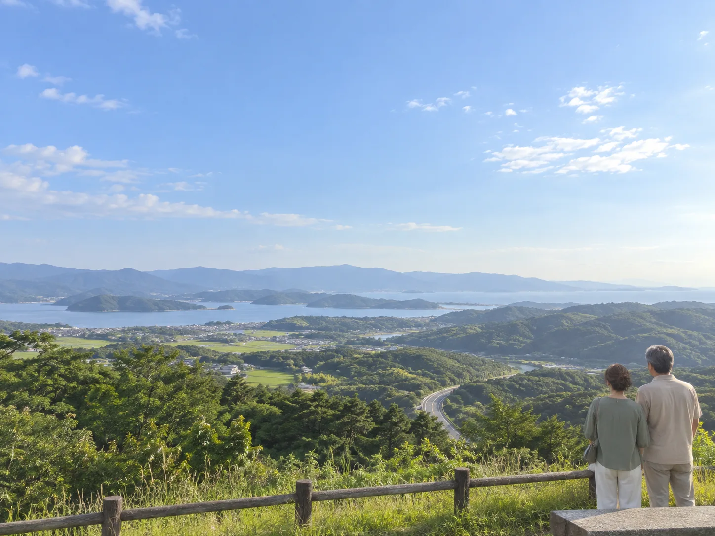 夫婦で訪れた高台からの眺め