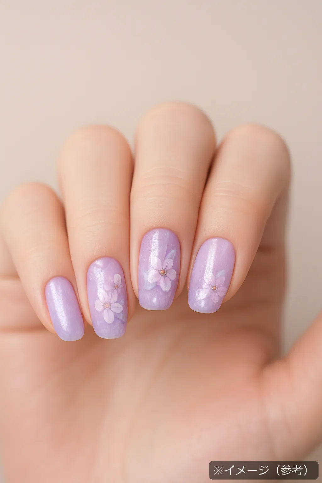 パープルの花柄アートネイル