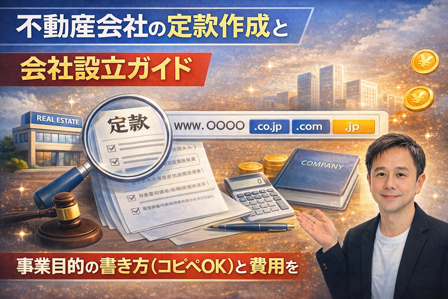 不動産会社の定款作成と会社設立ガイドにて解説するイメージ