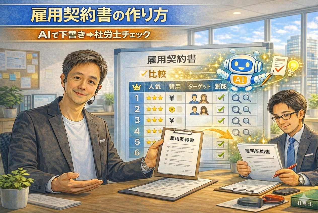 雇用契約書の書き方を丁寧に説明している様子