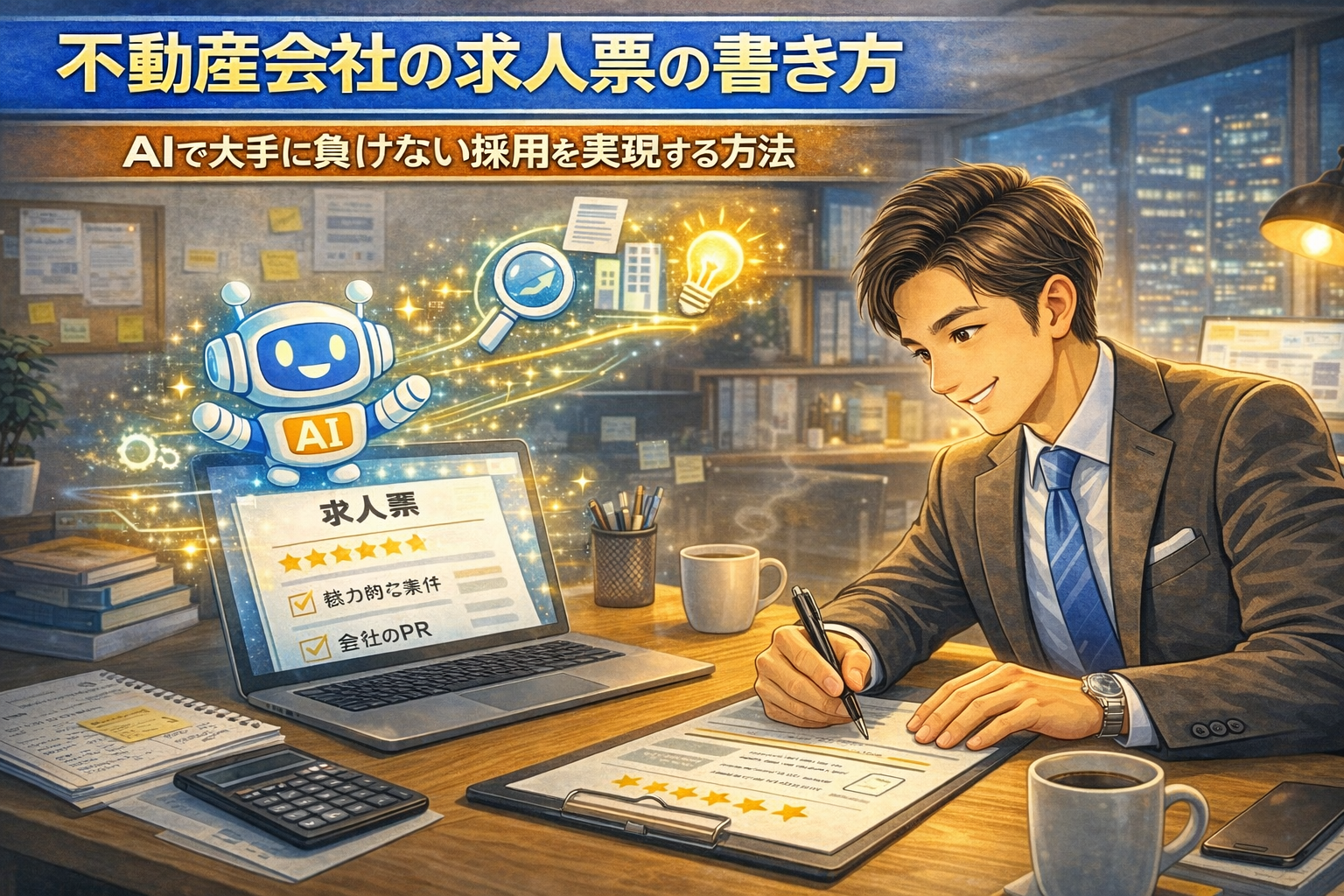 求人に対する応募がたくさんくるように情熱をこめて求人票を書いている様子