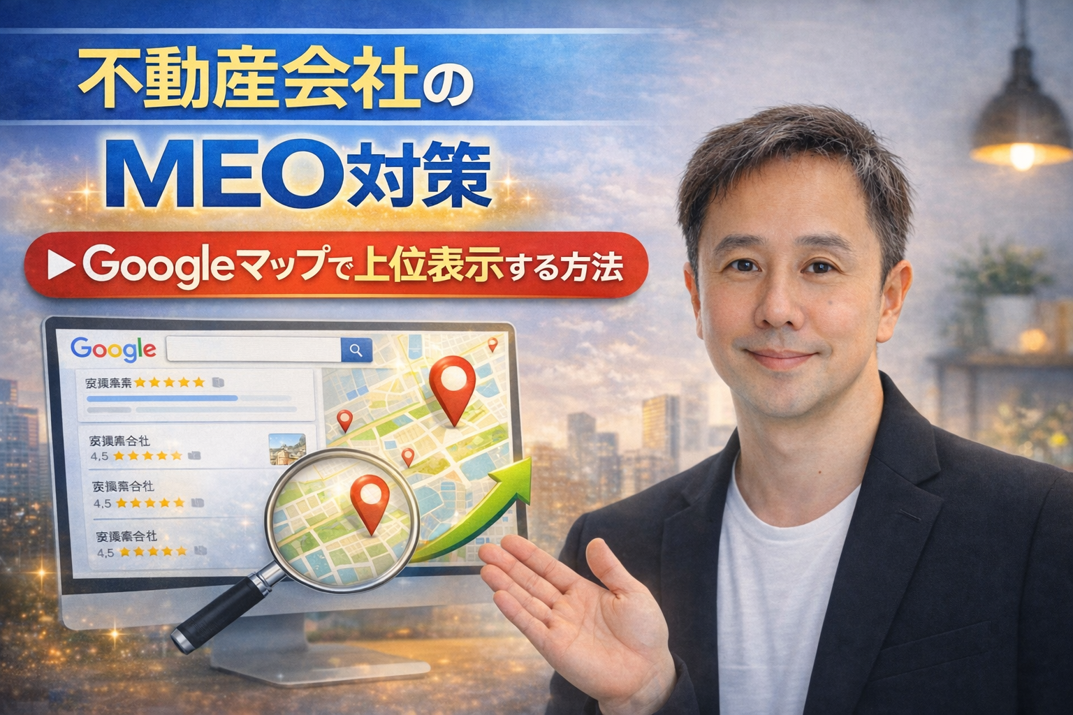 不動産会社のMEO対策について解説するイメージ