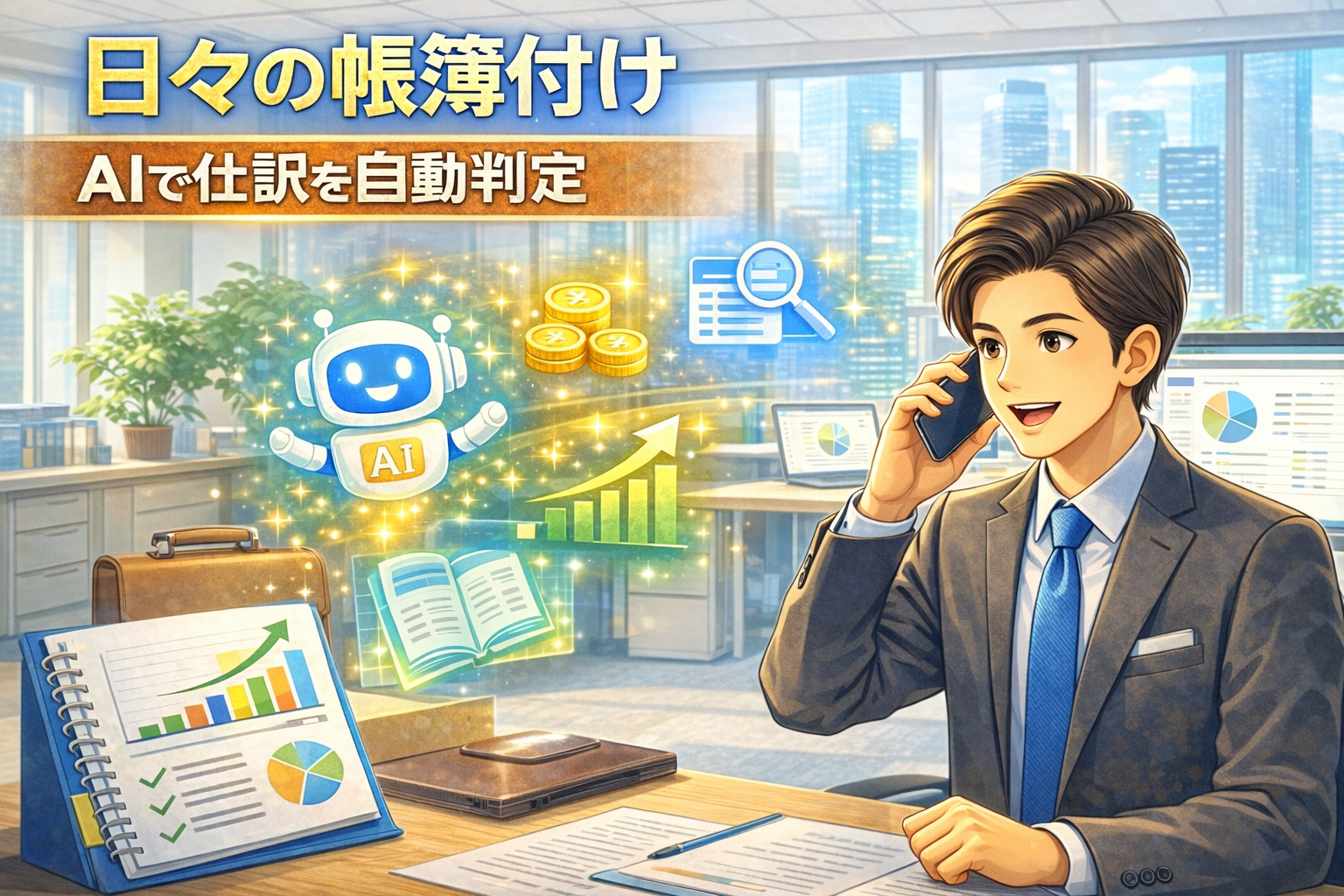 経理業務を効率化し営業している様子