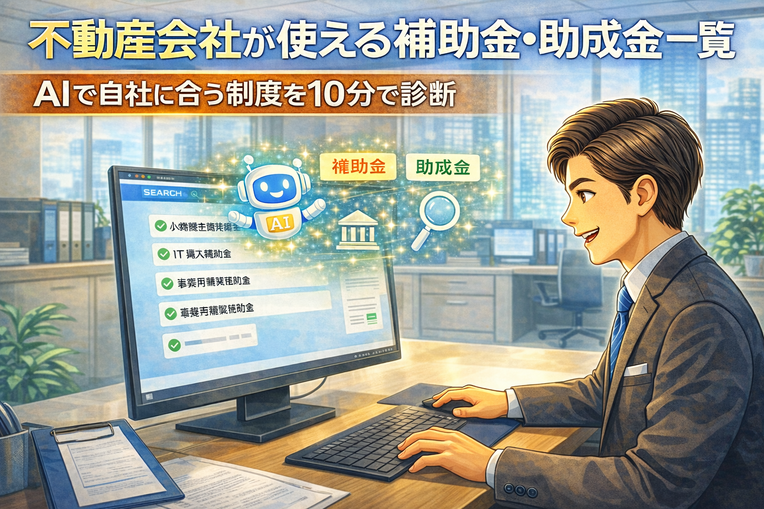 不動産会社にあう助成金や補助金を探している様子