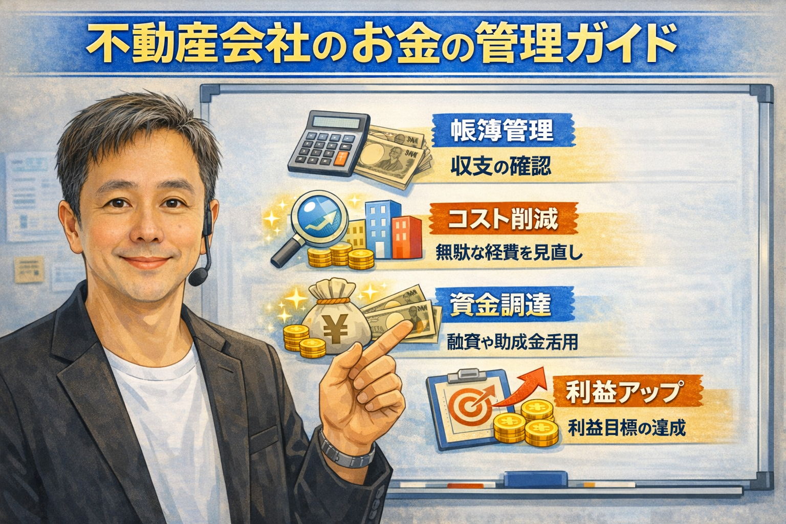 不動産会社のお金の管理すべてを説明している様子