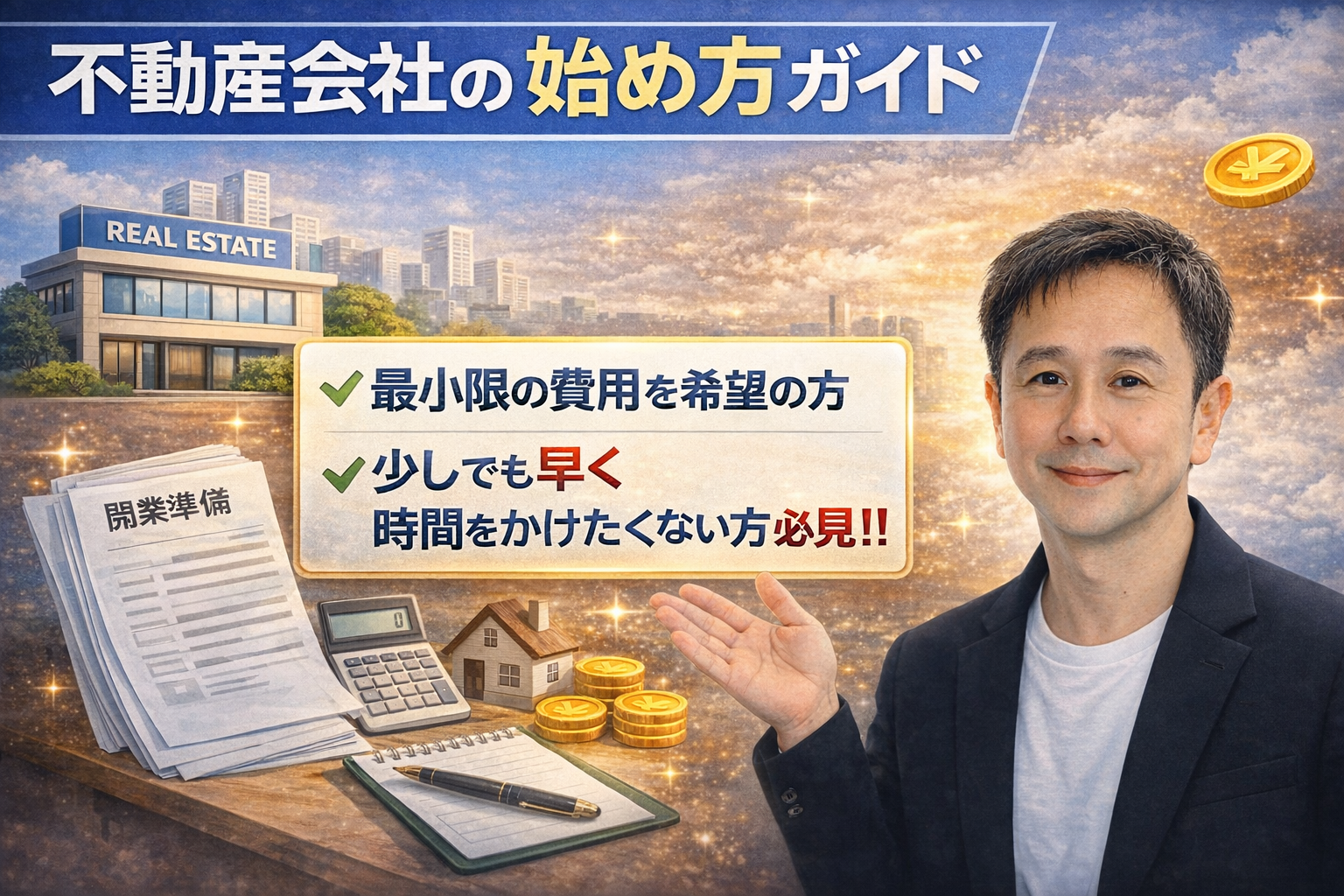 不動産会社の設立方法を解説するイメージ