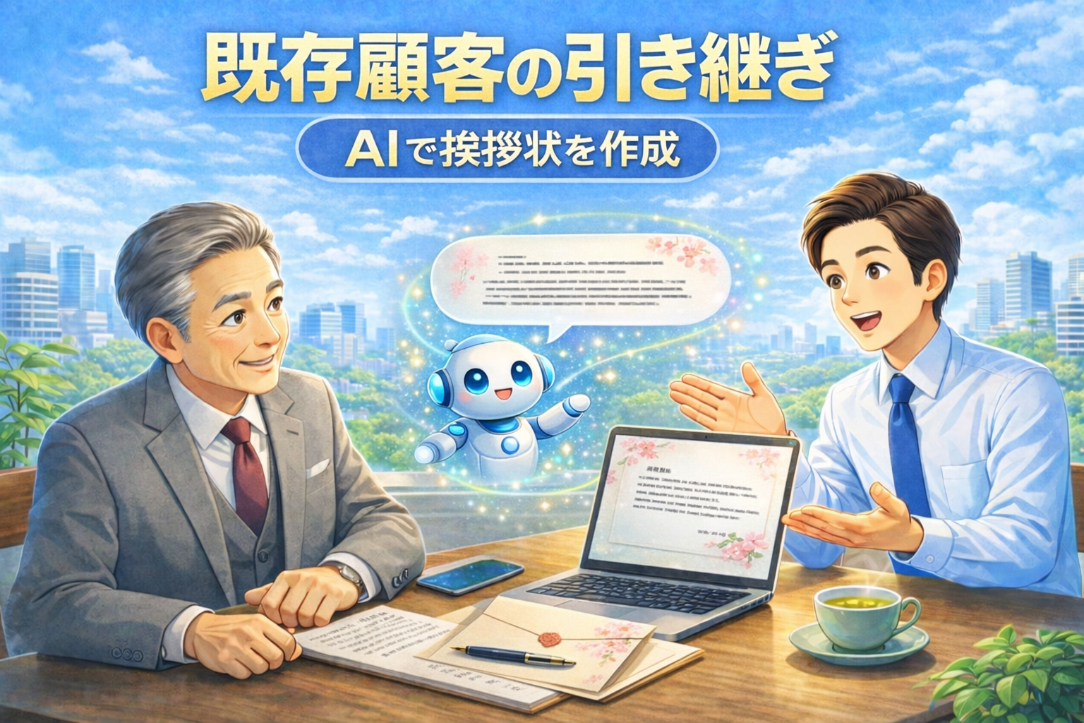 AIを活用して挨拶状をつくっているシーン