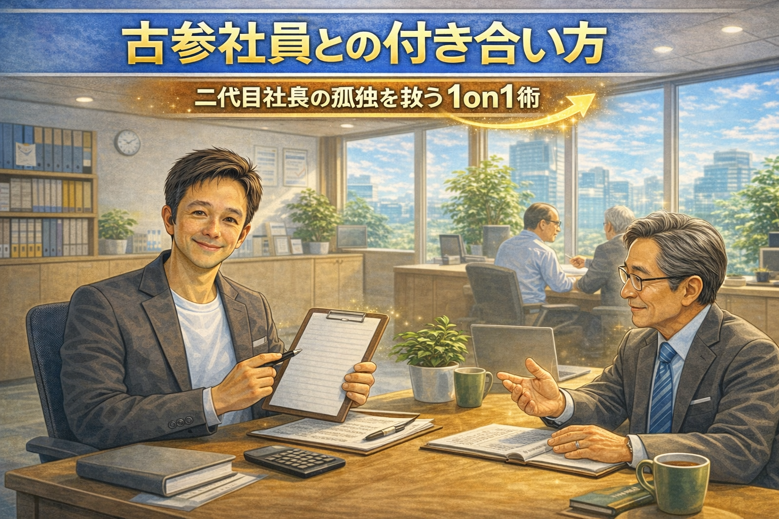 古参社員と話す様子