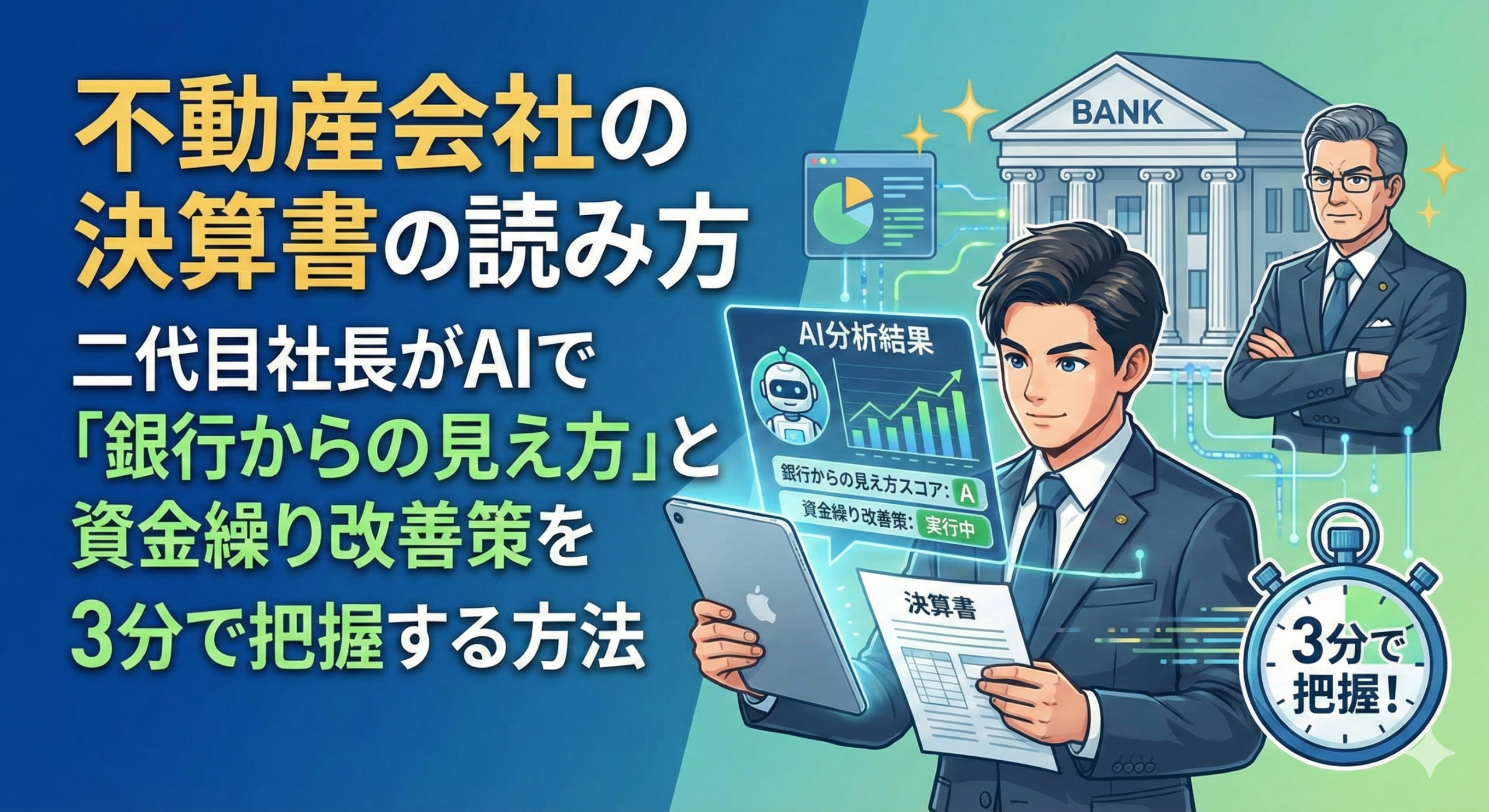 不動産会社の決算書の読み方をAIを活用して問題を解決しているようす