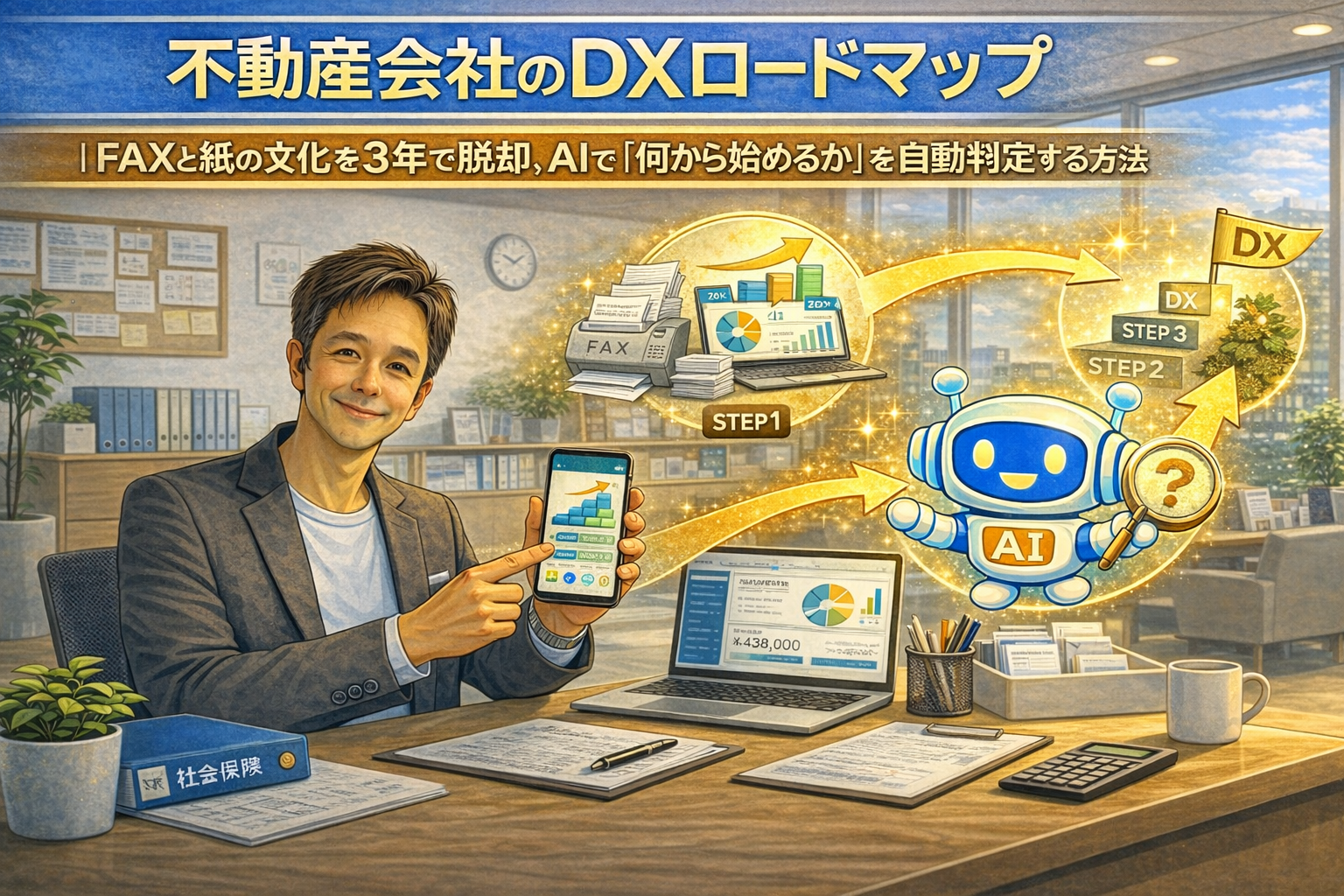 不動産会社がDXを進める方法を解説するイメージ