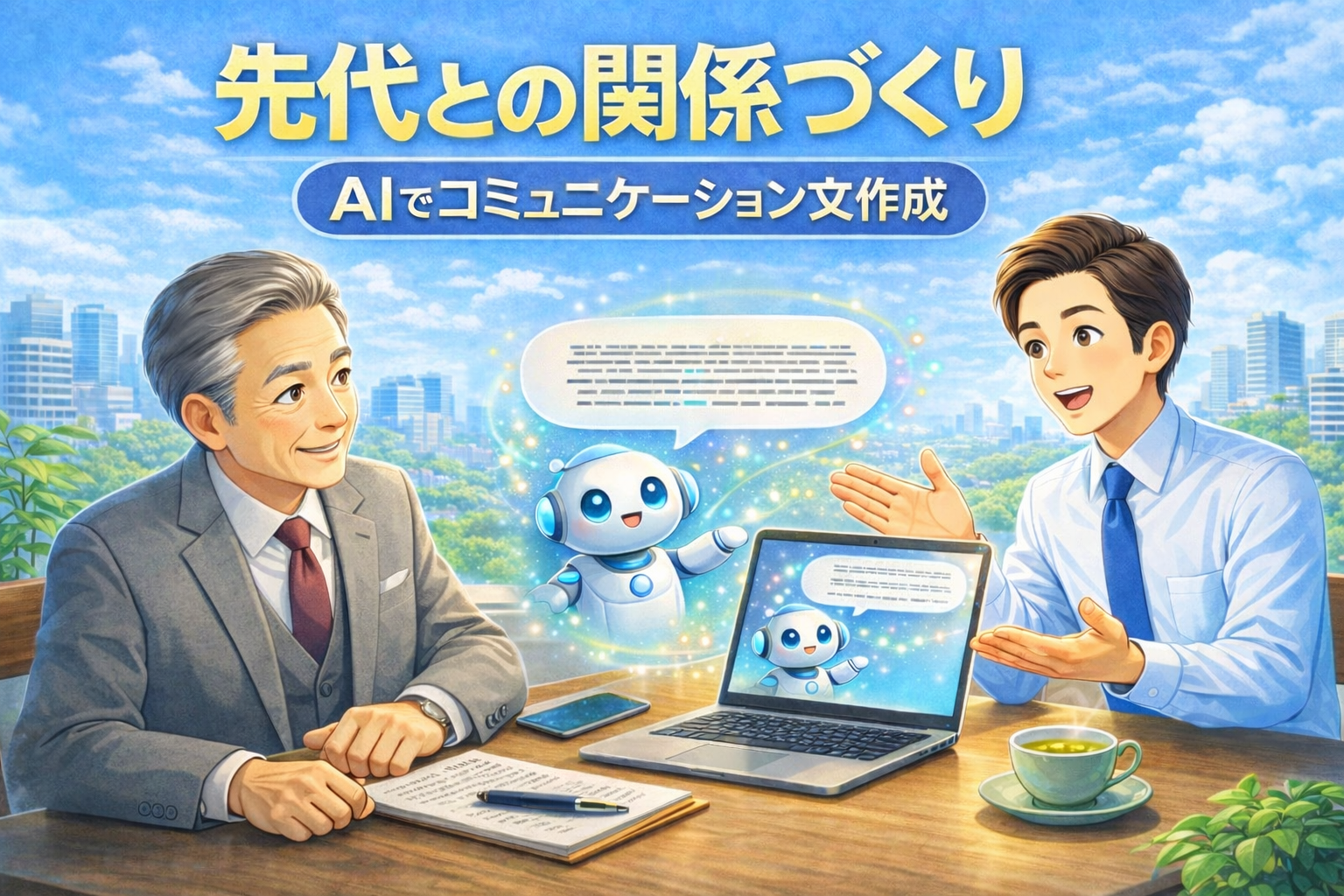 前社長と新社長の親子が会話するシーン