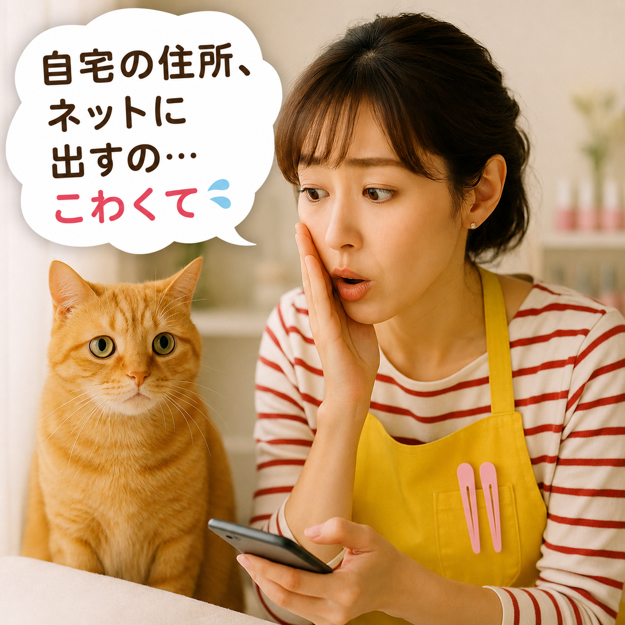 自宅の住所をネットに出すことに不安を感じるみさき