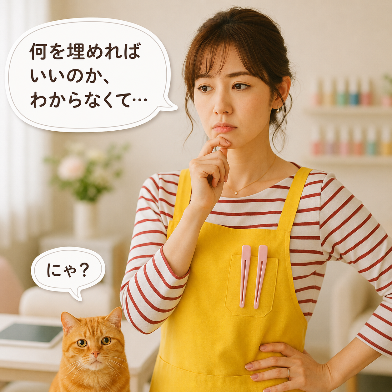 何を埋めればいいのか分からず、手が止まるみさき