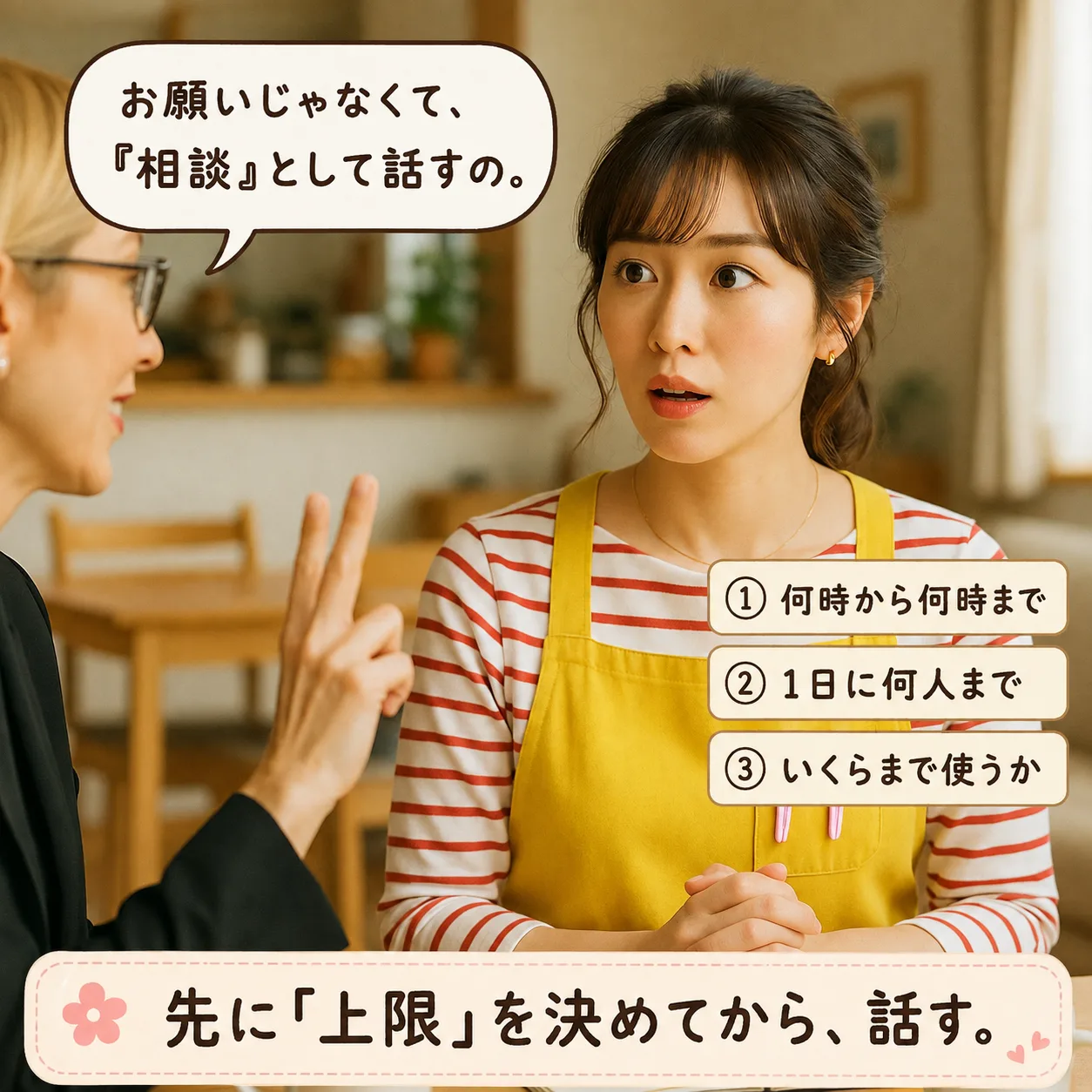3つの上限を指で示す涼子先輩