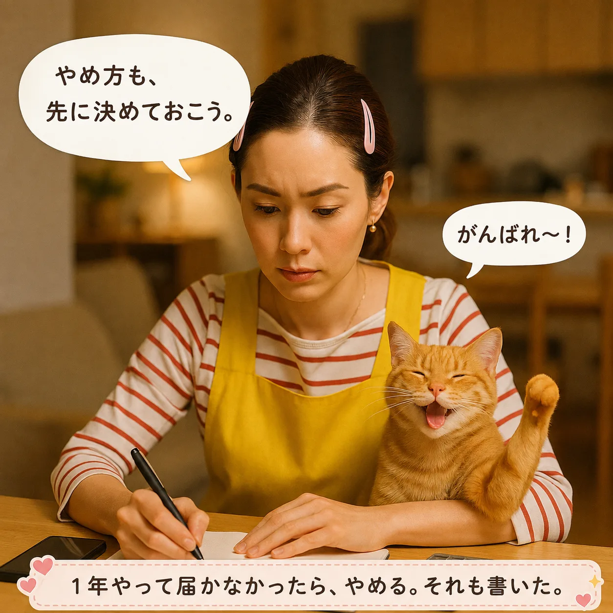 深夜、ノートにやめる基準を書き出すみさき