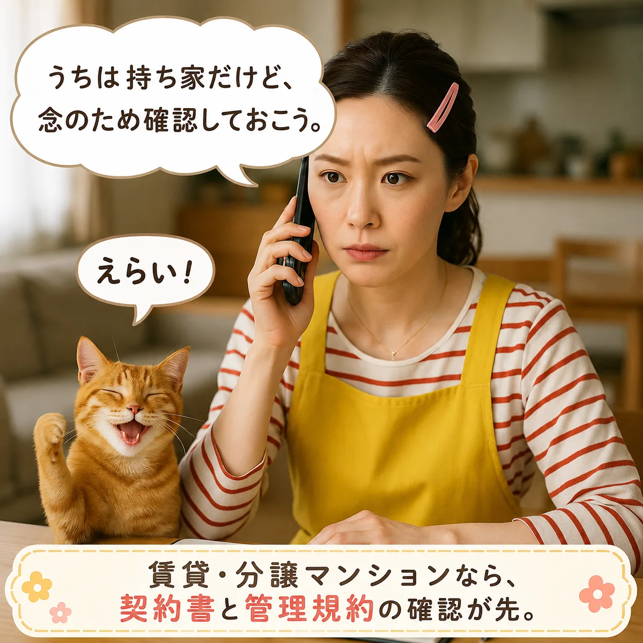 管理会社に電話して確認するみさき