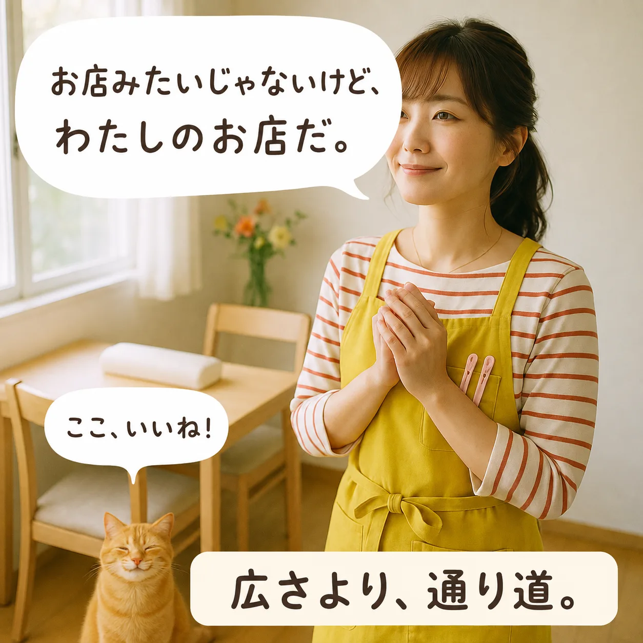 完成した小さなサロンを見つめるみさき