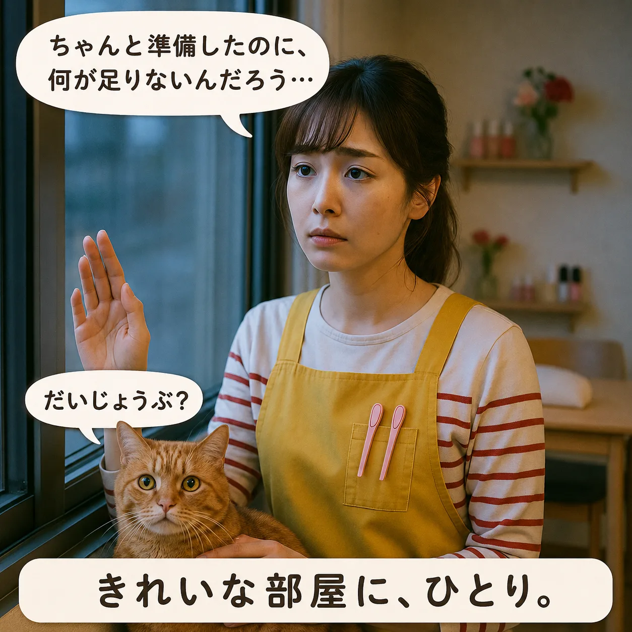 誰も来ない部屋で、窓の外を見つめるみさき