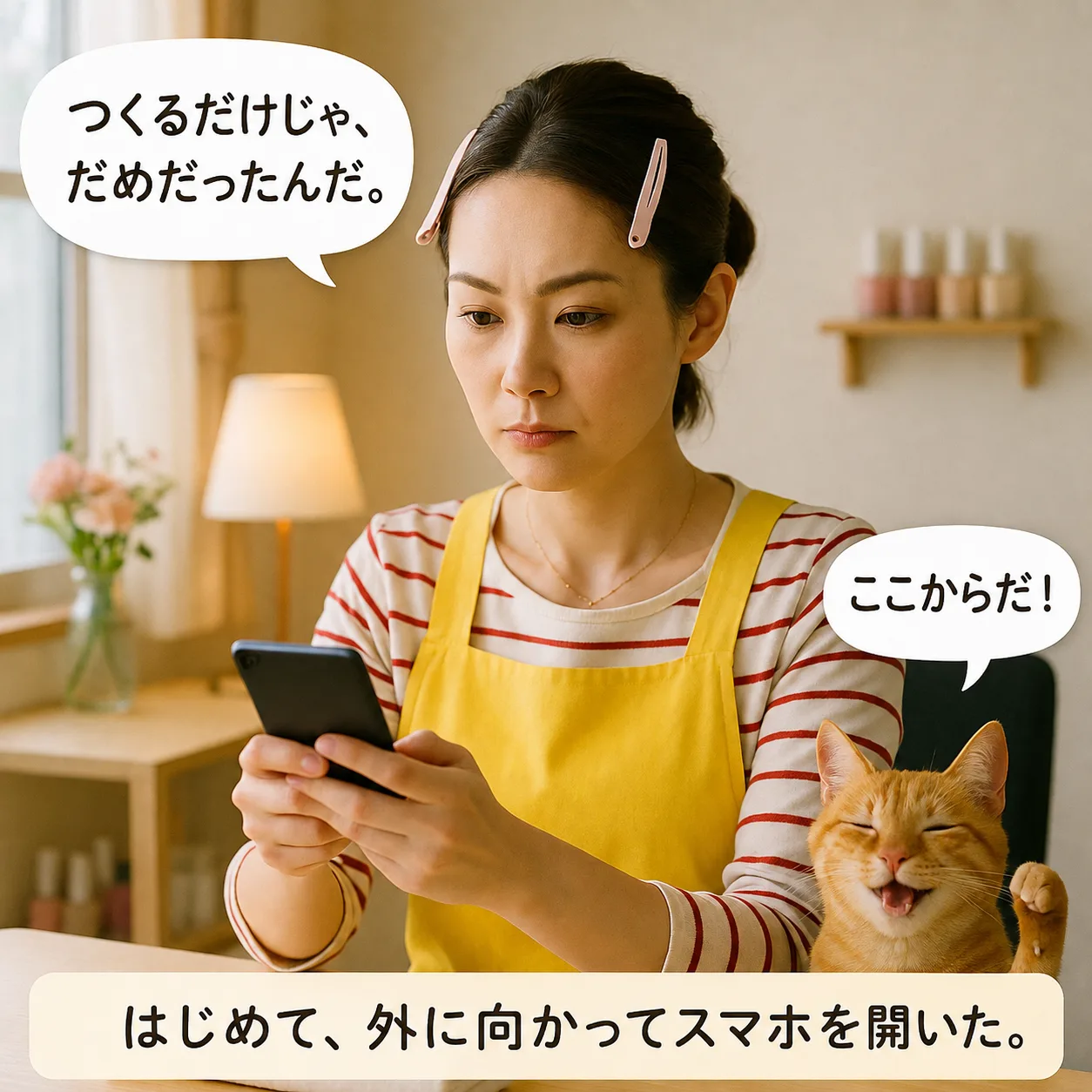 はじめて外に向かってスマホを開くみさき