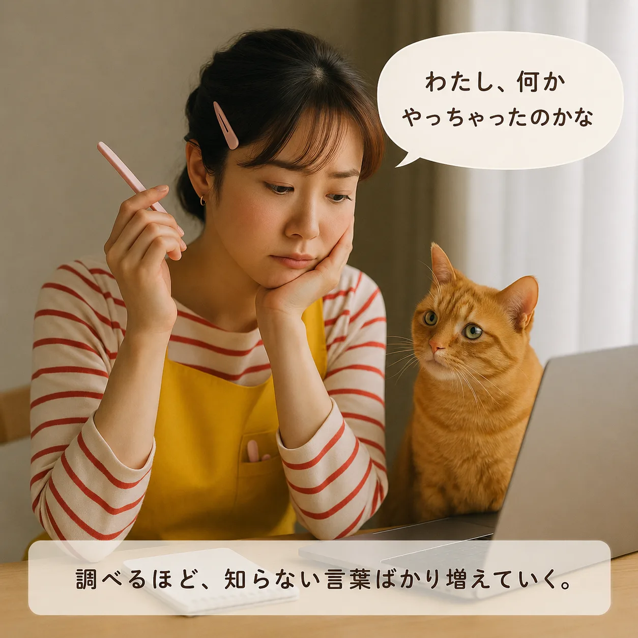 ノートパソコンの前で、調べるほど分からなくなるみさき