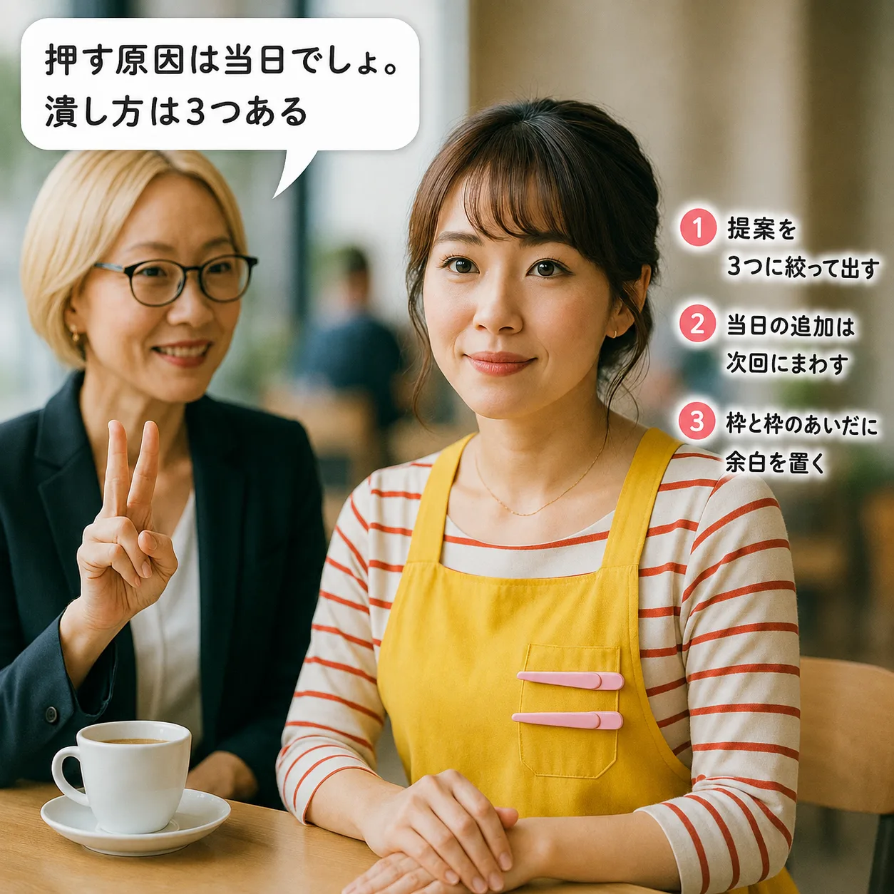 指を3本立てて選択肢を示す涼子先輩