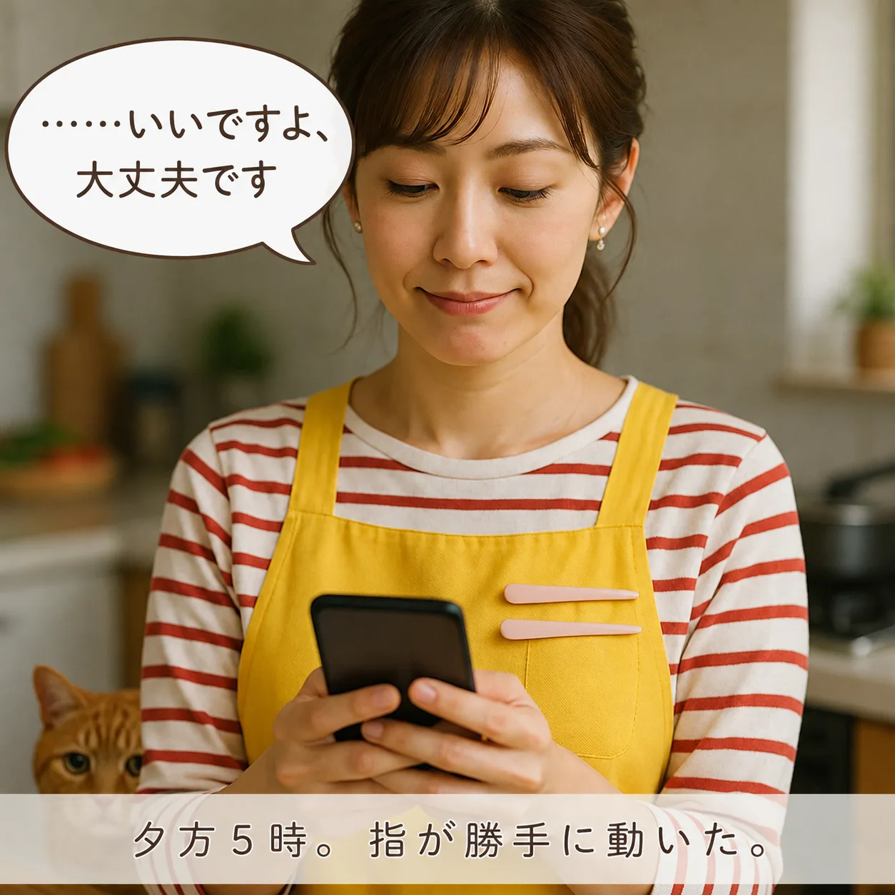 夕方のキッチンで娘と笑いながら料理をするみさき