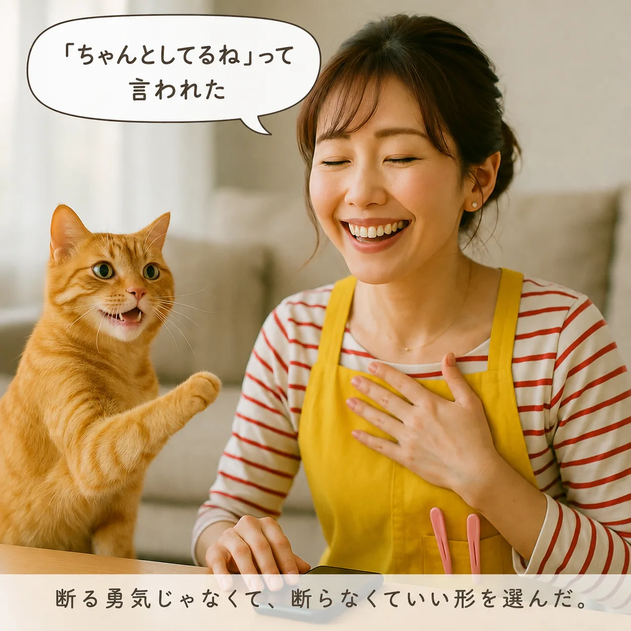 電話を終えてほっとするみさき