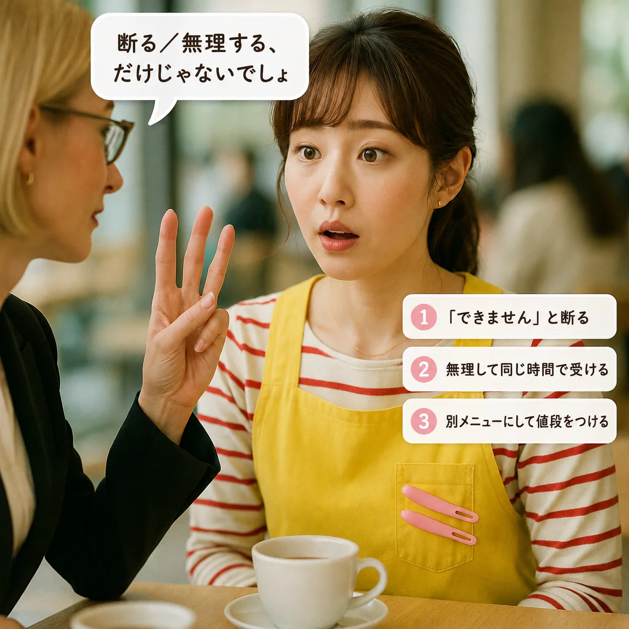 指を折りながら選択肢を数える涼子先輩