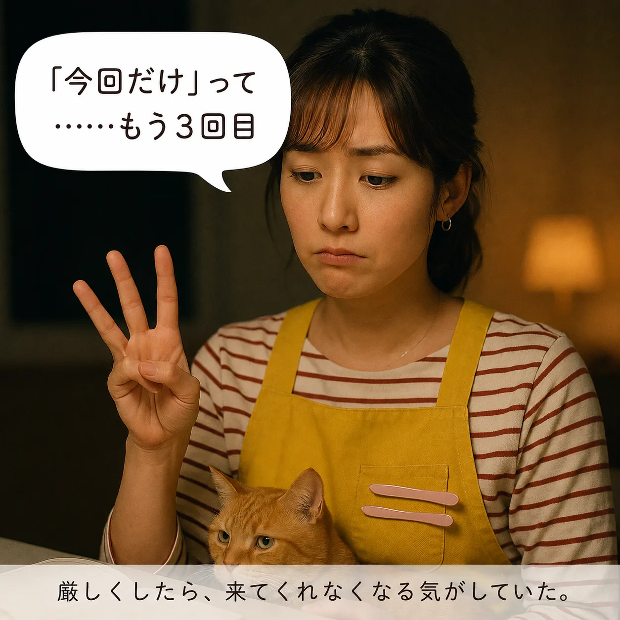 夜、カレンダーを前に指を折って数えるみさき