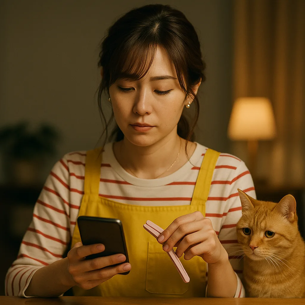 スマホを見つめたまま、髪からクリップを外すみさき