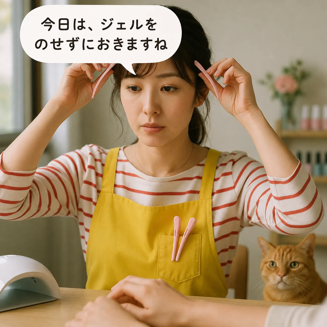 施術を止めて、ダッカールを外すみさき
