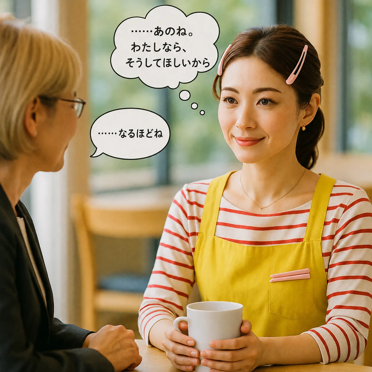 理由を話すみさきと、納得する涼子先輩