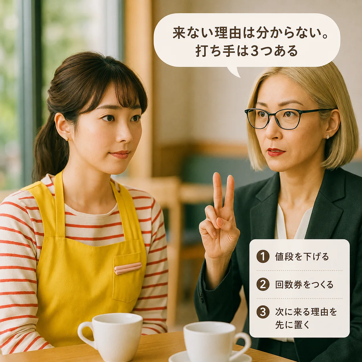 3つの選択肢を並べて示す涼子先輩