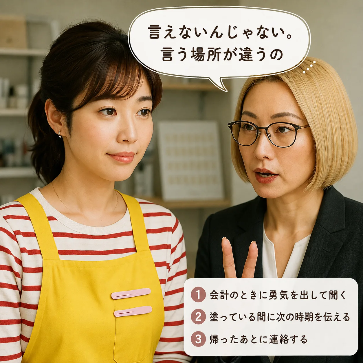 言う場所が違う、と3つの選択肢を示す涼子先輩
