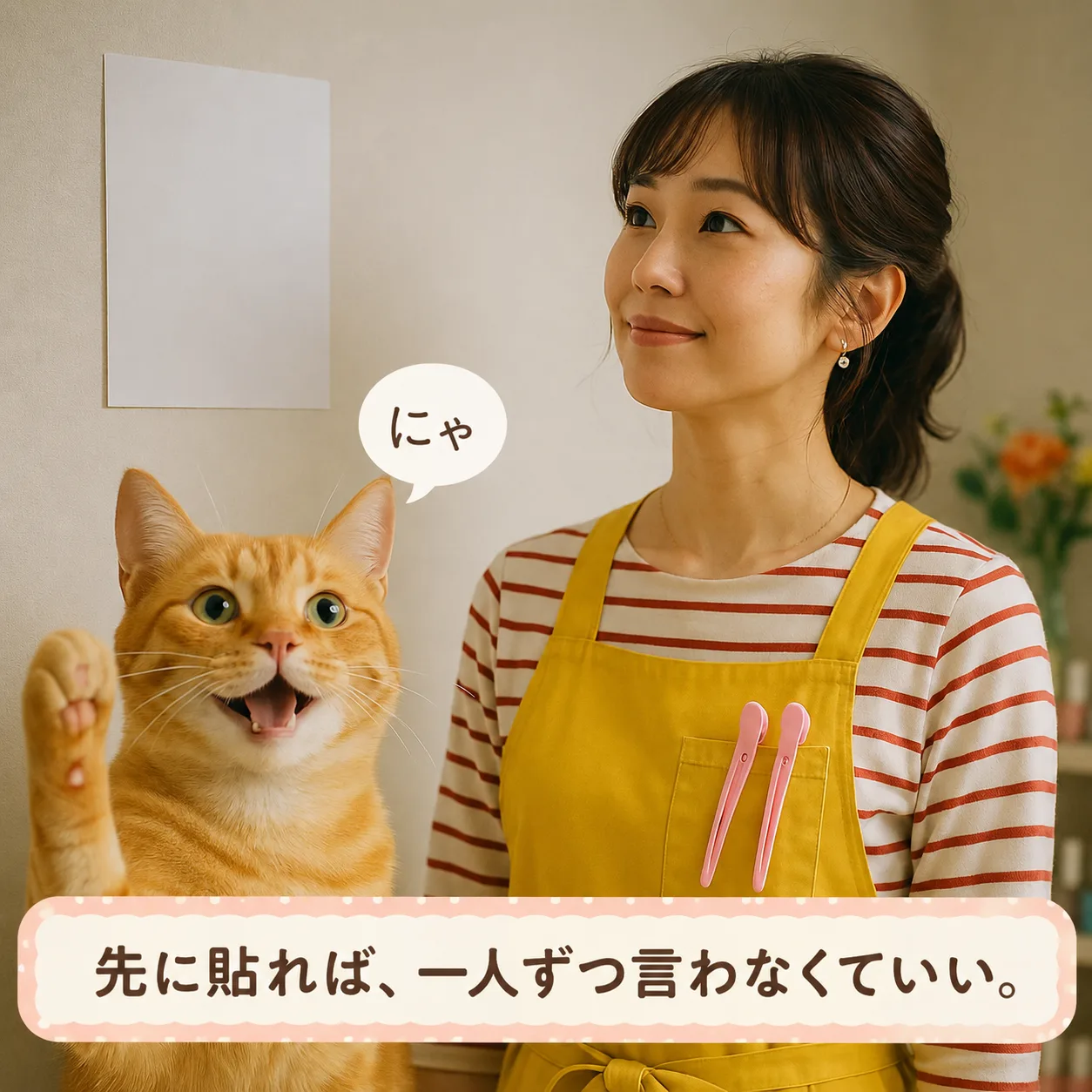 壁に貼った料金表を見上げるみさきとあんず