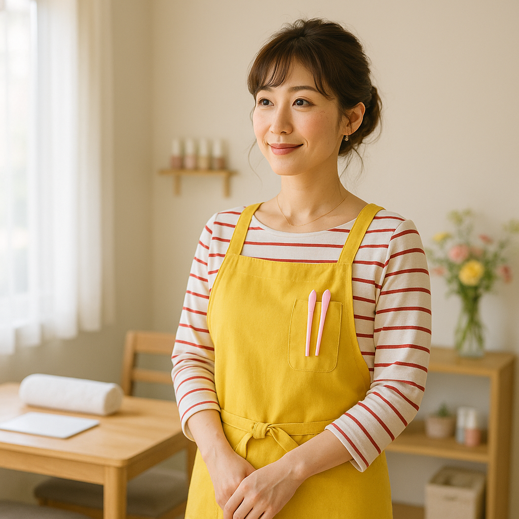 自分の手で整えたネイルサロンの一角を見つめるみさき