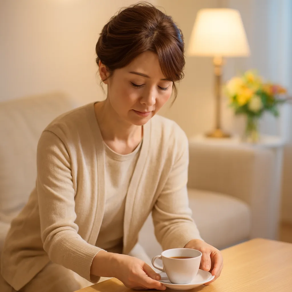 何も言わずお茶を置く母