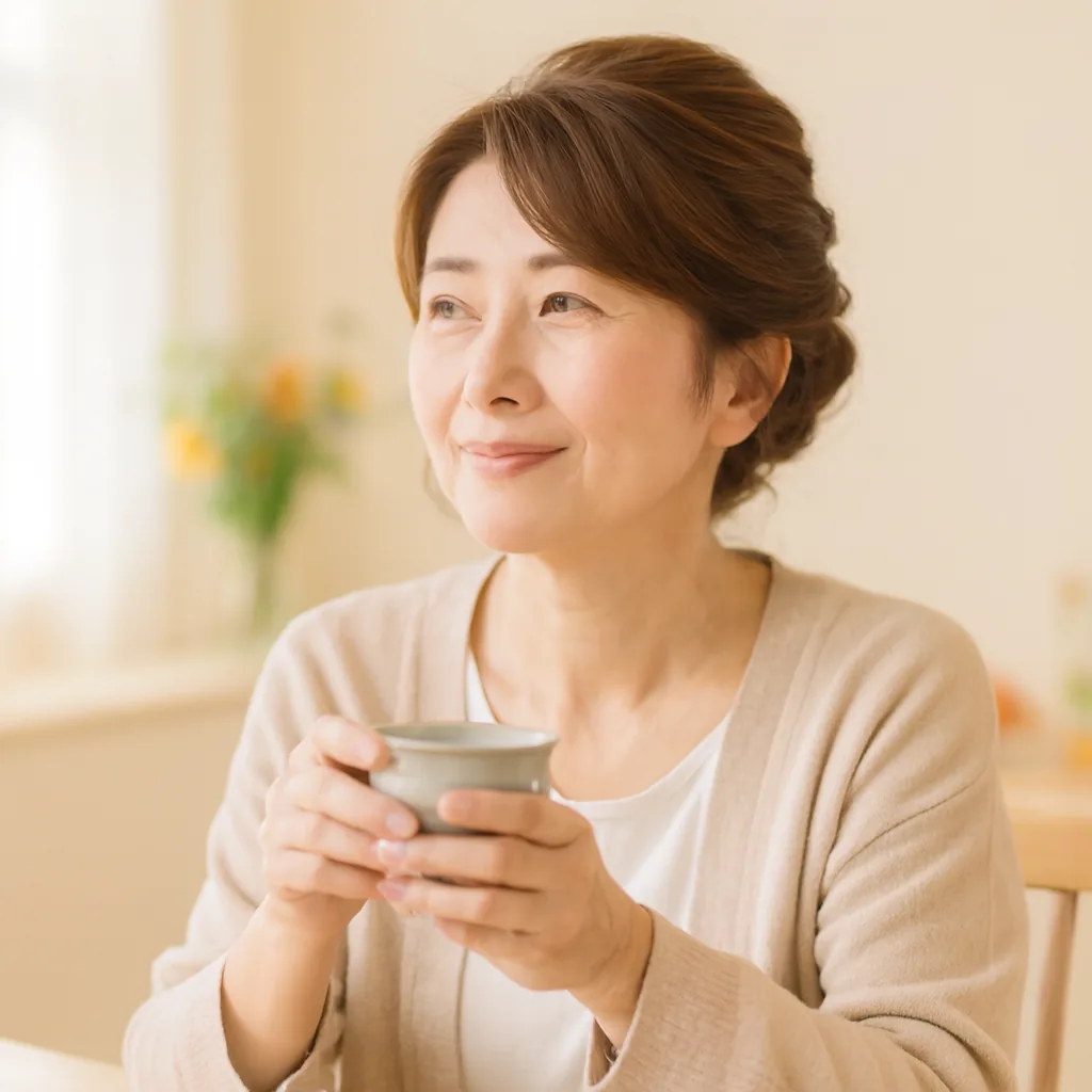 湯呑みを手に、昔の話をする母