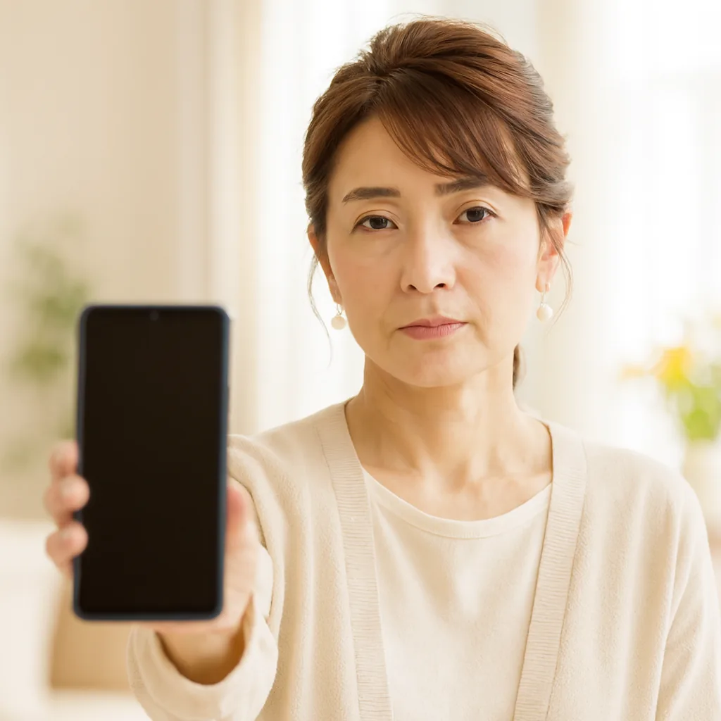 スマホを差し出しながら提案する母